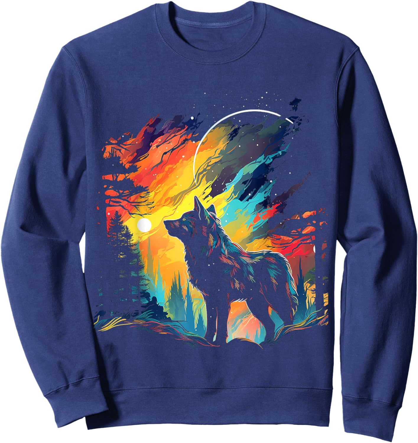 Wolf Nature Art Animal Colorful Abstract Graphic Wolf Sweatshirt - Sweatshirt | Navy
