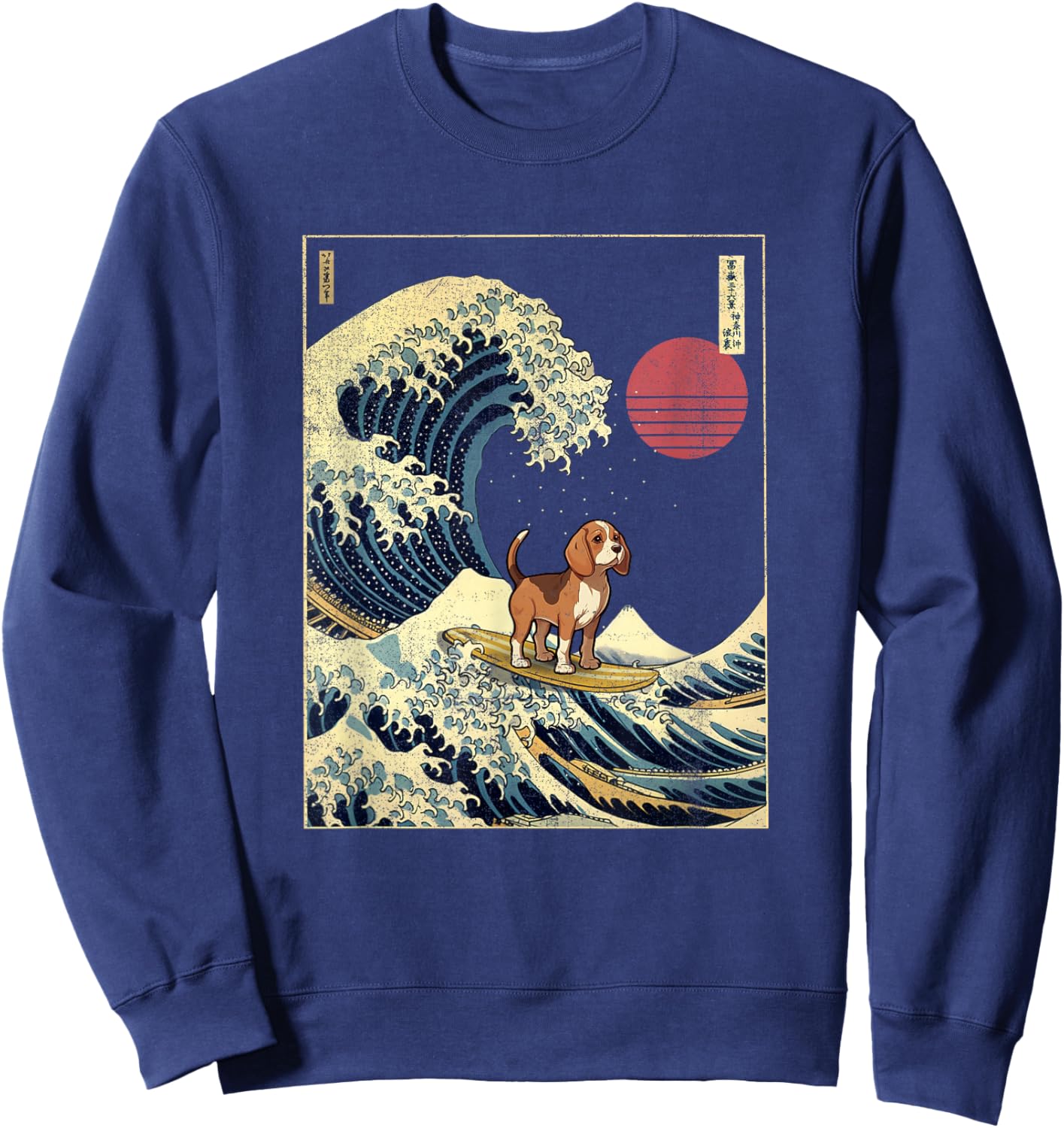 Beagle Japanese Kanagawa Wave Funny Surf Dog Sweatshirt - Sweatshirt | Navy