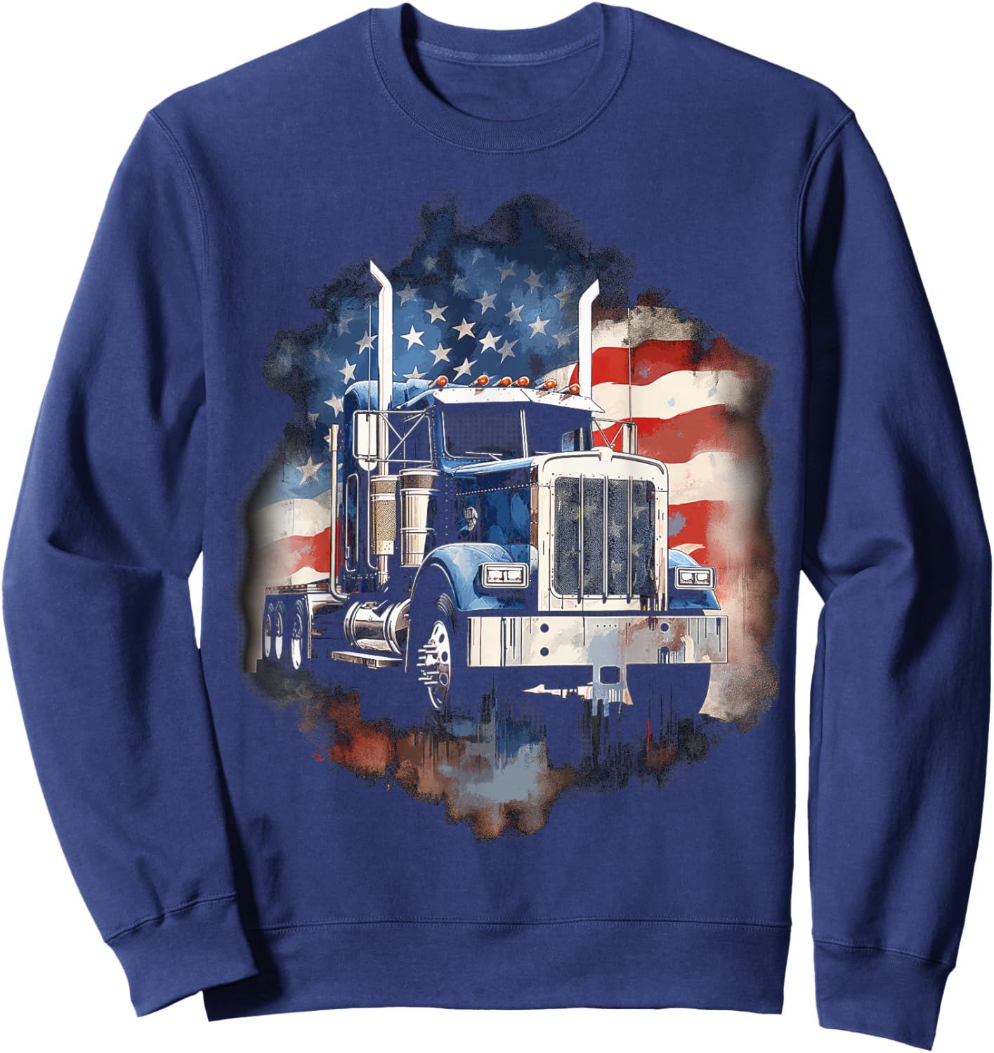 Truck Driver Patriotic American Flag Trucker Semi Driver USA Sweatshirt - Sweatshirt | Navy