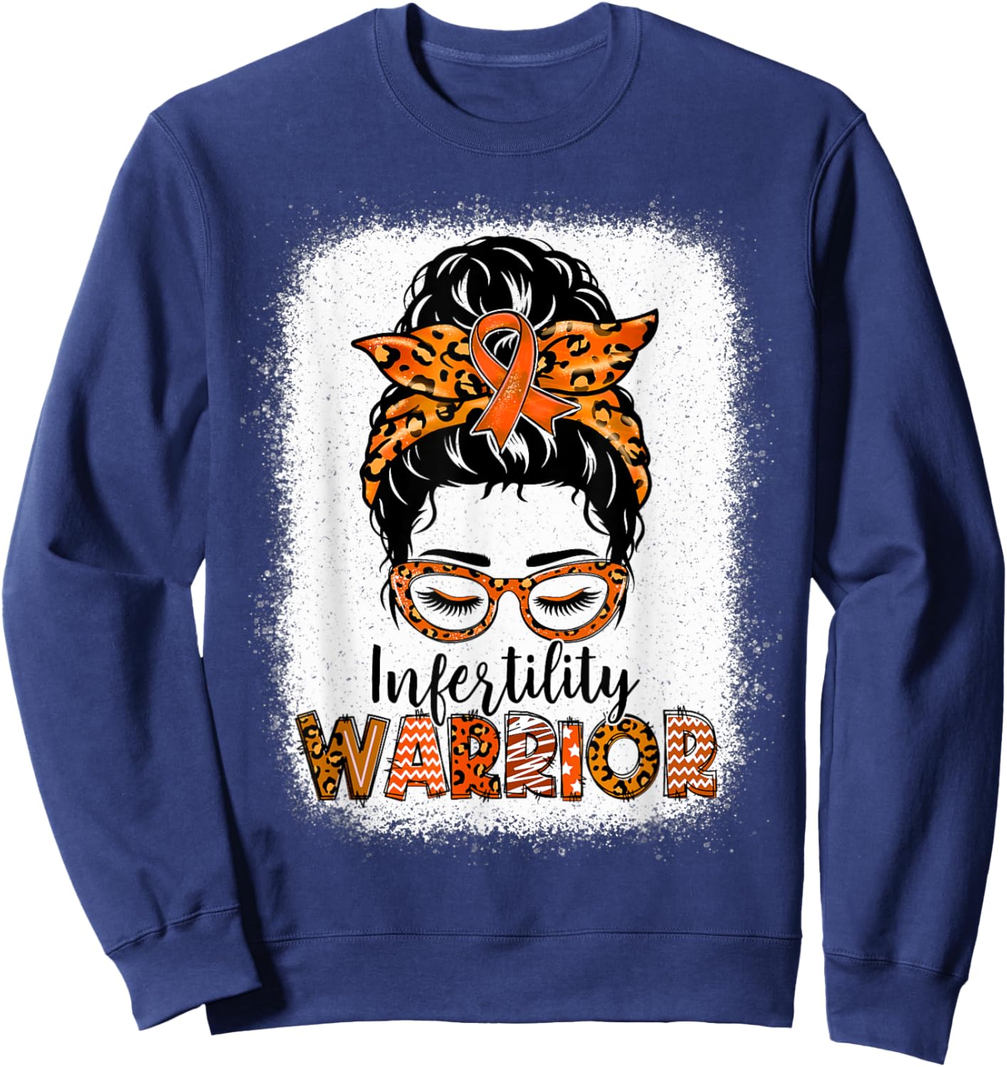 Infertility Warrior Awareness Messy Bun Orange Ribbon Sweatshirt - Sweatshirt | Navy
