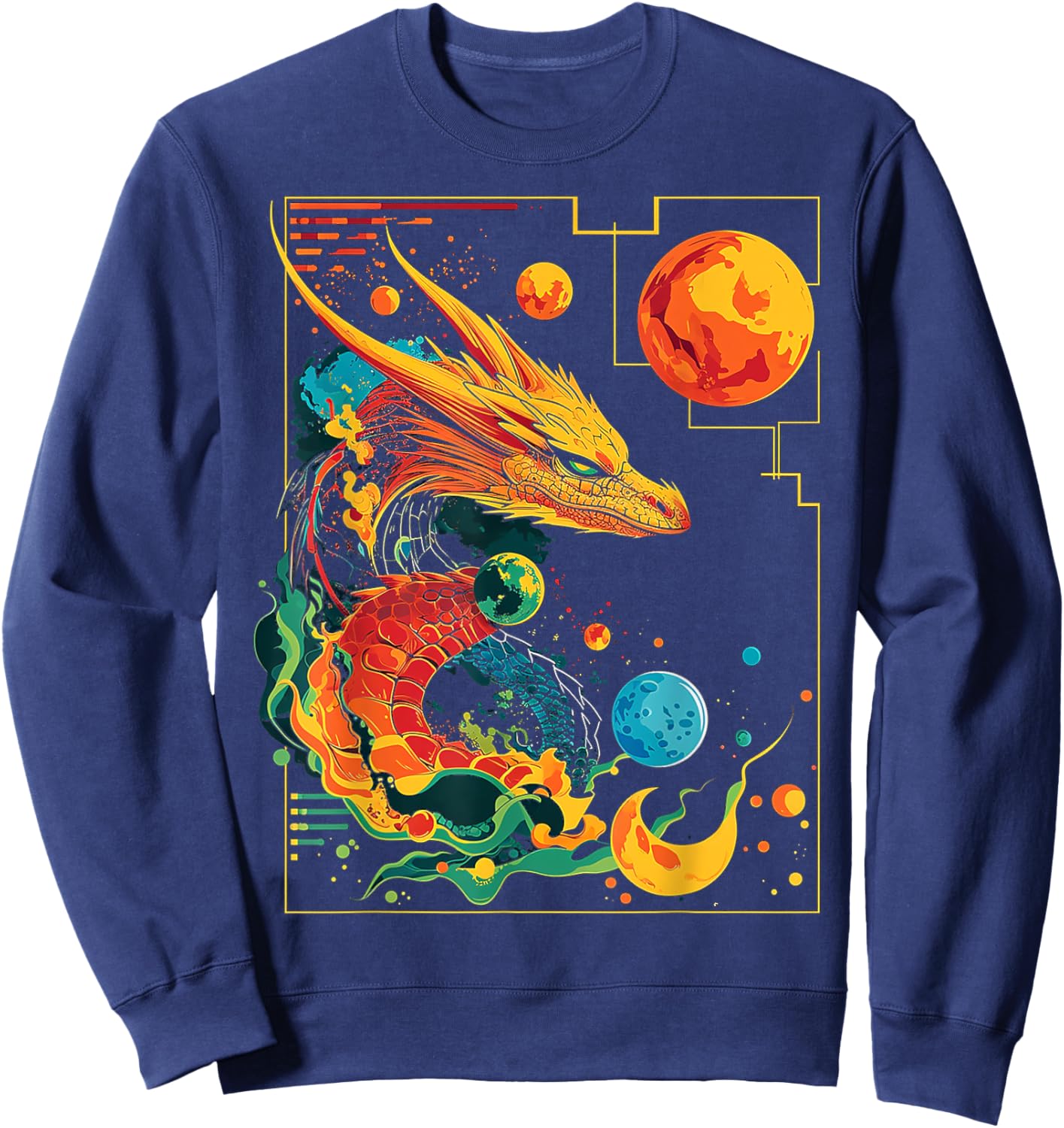 Dragon Planets Abstract Painting Geometric Animal Art Sweatshirt - Sweatshirt | Navy