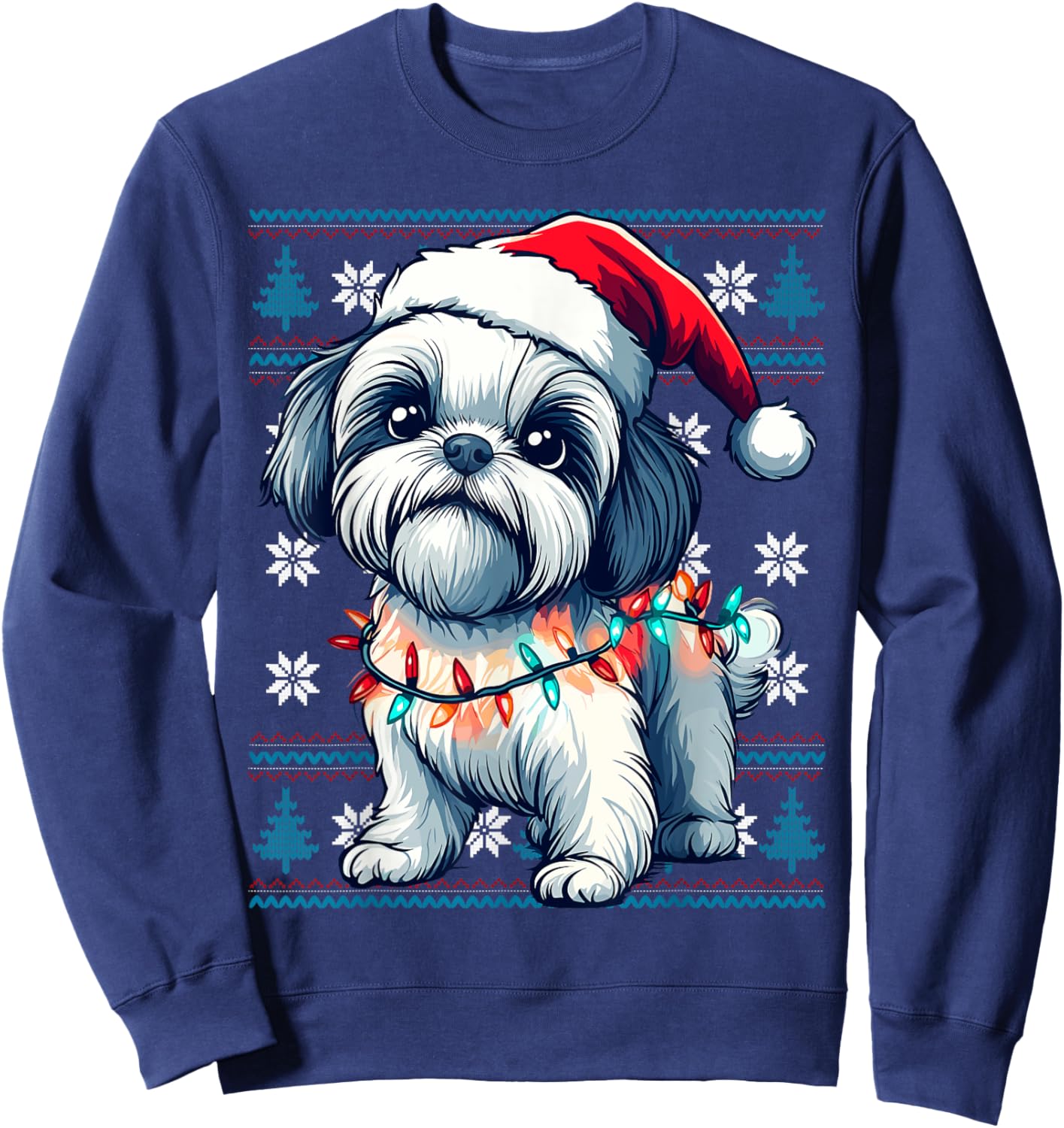 Shih Tzu Santa Xmas Tree Lights Shih Tzu Ugly Christmas Sweatshirt - Sweatshirt | Navy