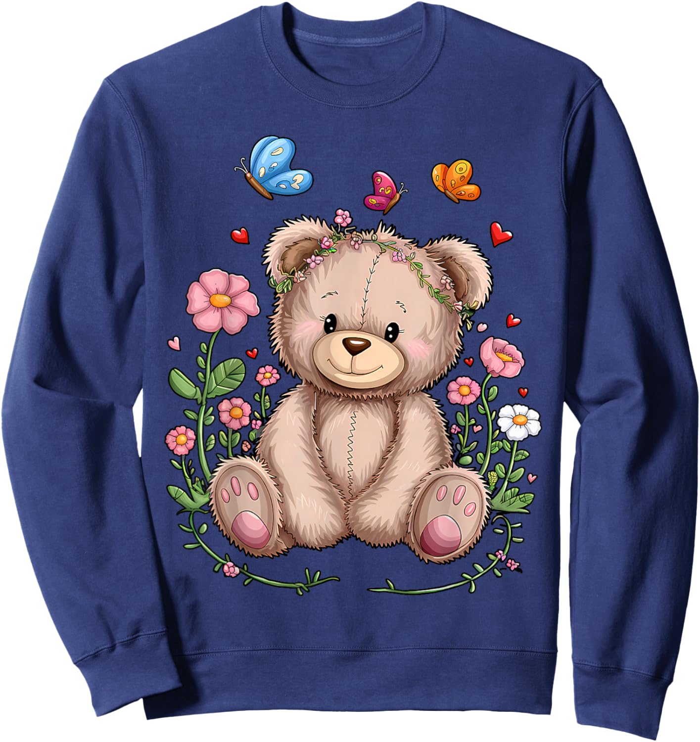 Cute Teddy Bear With Flowers I Kids Teddy Sweatshirt - Sweatshirt | Navy