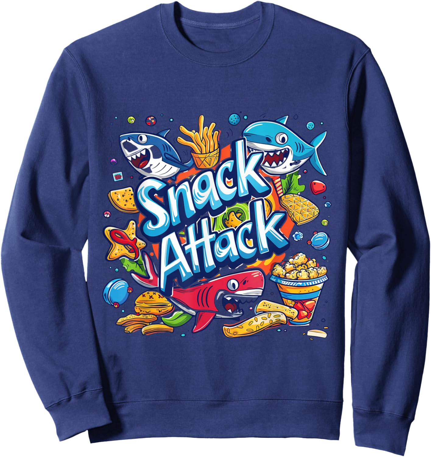 Snack Attack Funny Food Foodie Munchies Children Kids Shark Sweatshirt - Sweatshirt | Navy
