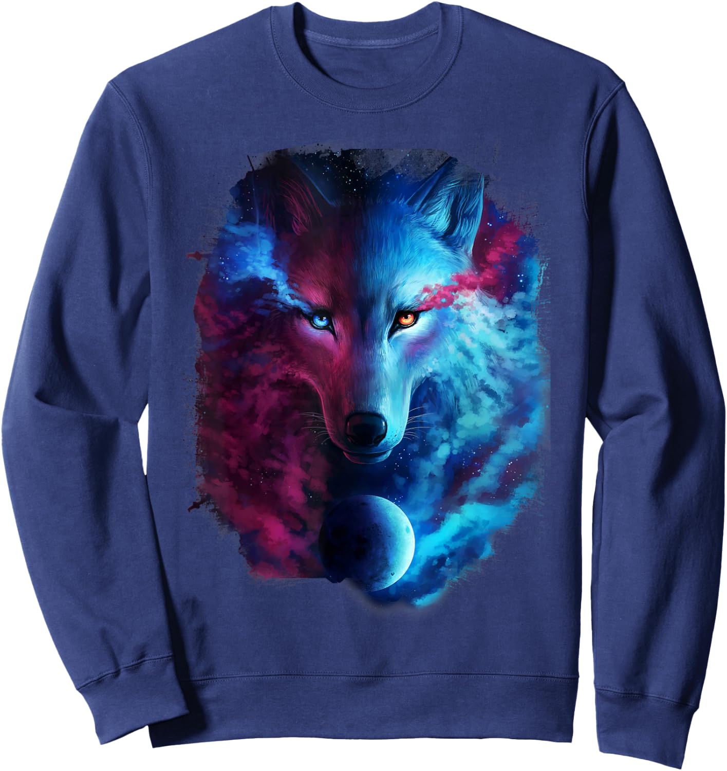 Random Galaxy, Light Dark Wolves, Ice Fire, Wolf Sweatshirt - Sweatshirt | Navy