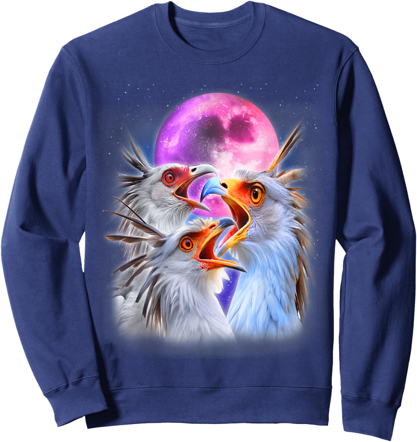 3 Secretary Bird Howling At The Moon Funny Bird Lover Birder Sweatshirt - Sweatshirt | Navy