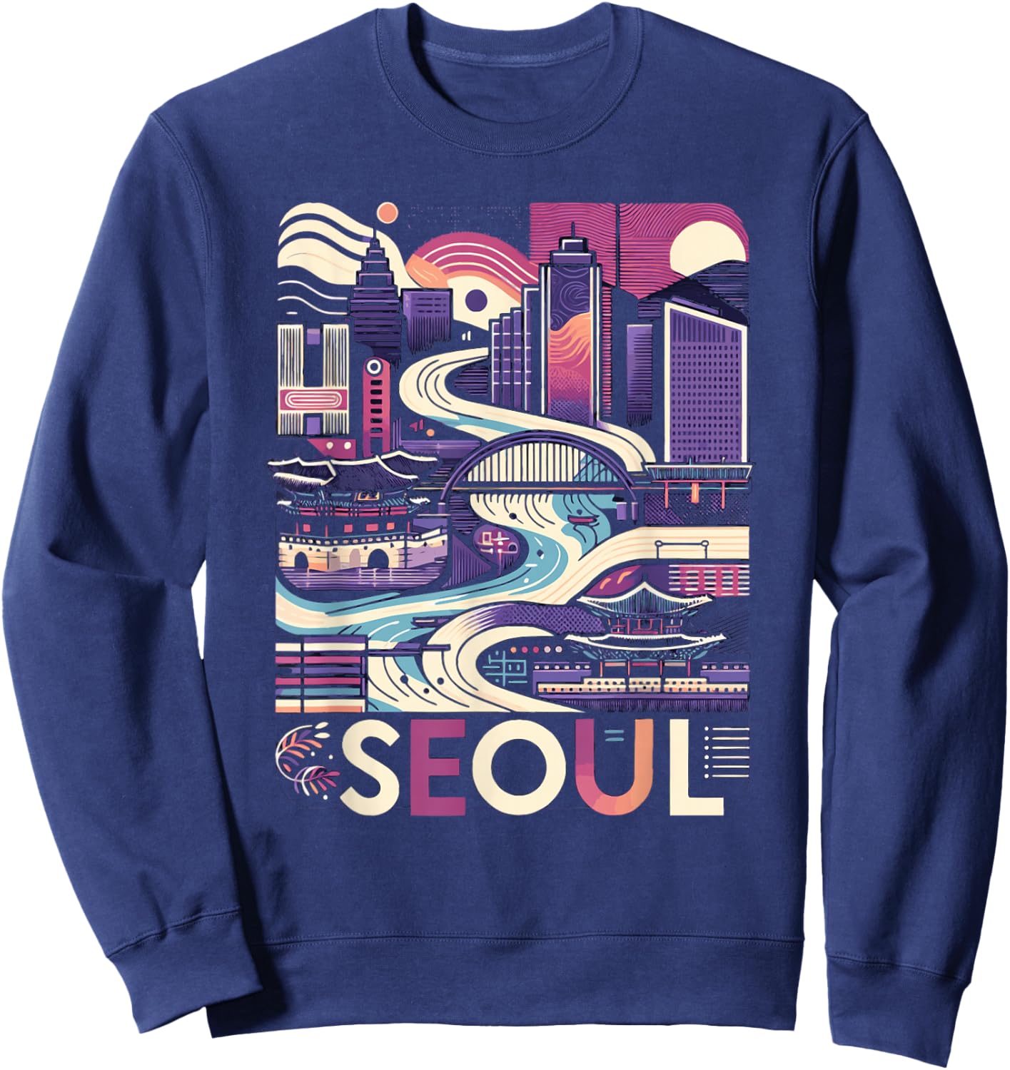 Seoul Korea Modern Artistic Graphic Sweatshirt - Sweatshirt | Navy