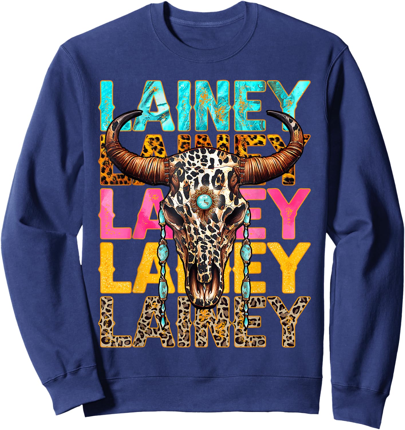 Western Cowgirl Lainey Name Personalized Birthday Girl Sweatshirt - Sweatshirt | Navy