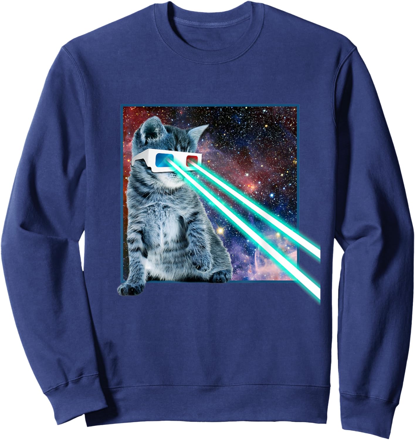 Laser Eye Cat | 3D Glasses | Kitty Galaxy Space Xmas Gift Women Kids Sweatshirt - Sweatshirt | Navy