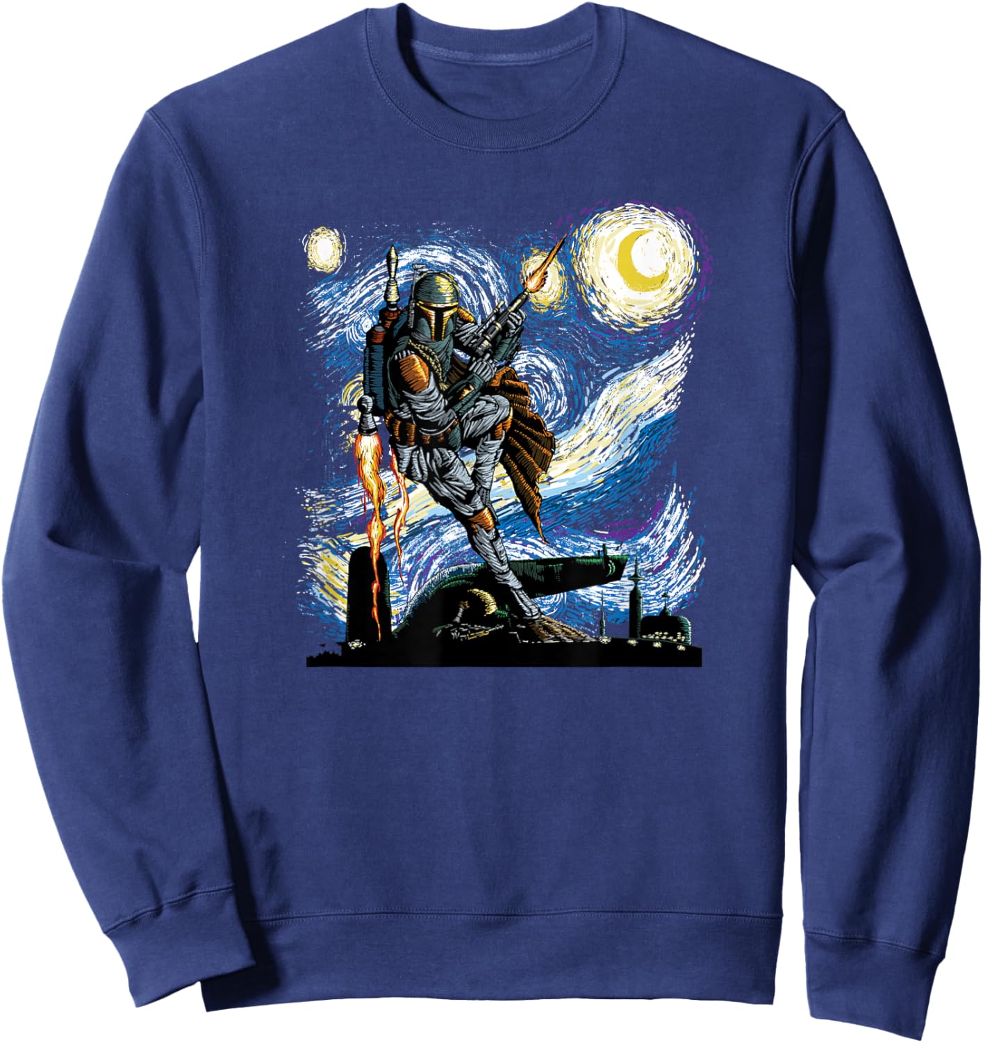 Star Wars Classic Boba Fett Van Gogh's Starry Night Painting Sweatshirt - Sweatshirt | Navy