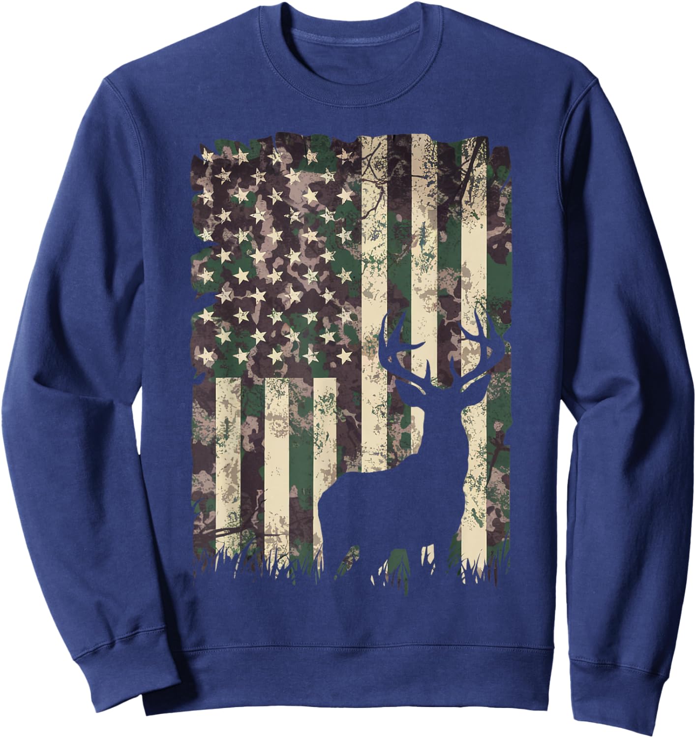 Camo US Flag Deer Camoflage Hunting Gifts Dad Hunter Sweatshirt - Sweatshirt | Navy