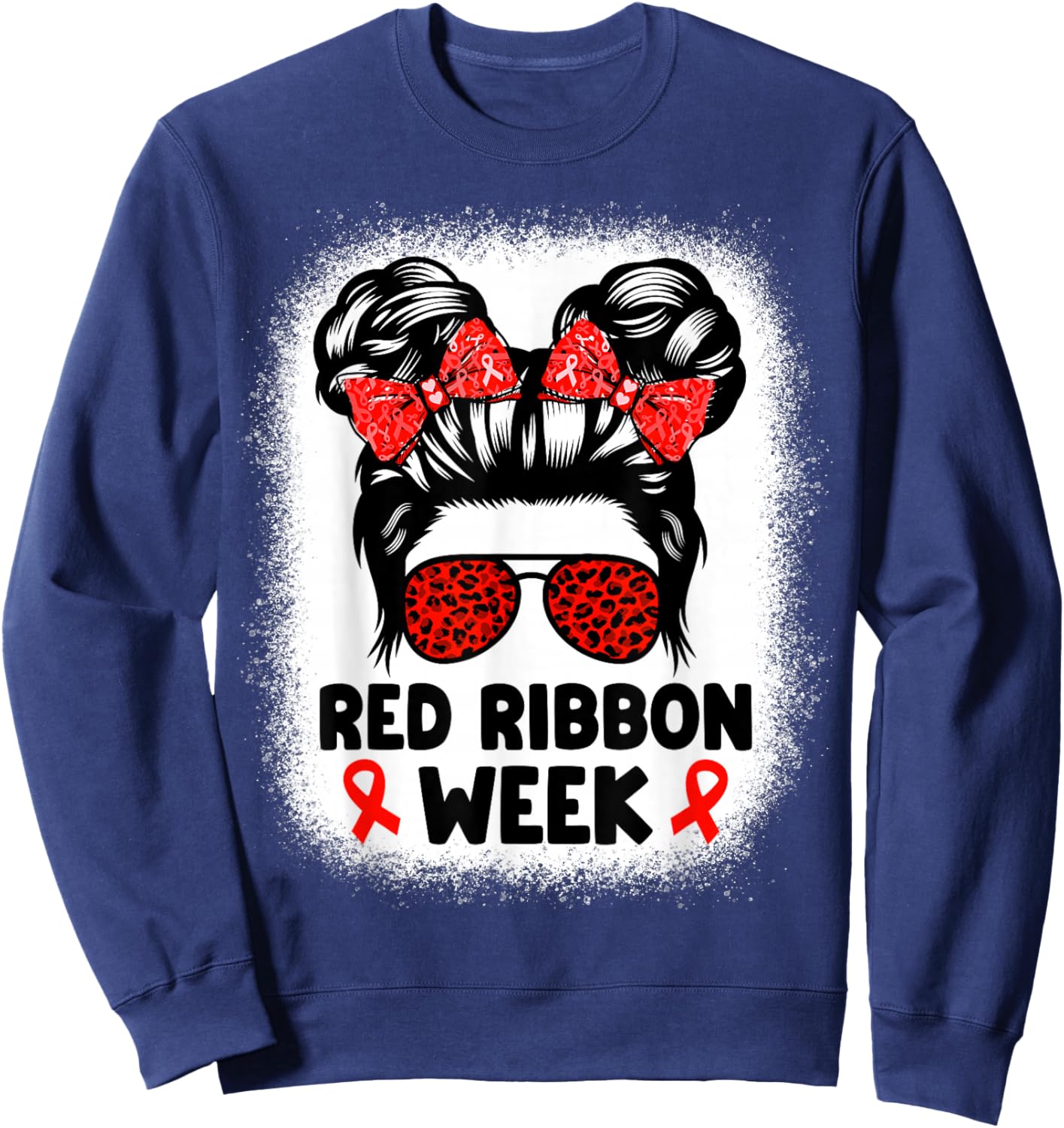 Red Ribbon Week Women Messy Bun Red Ribbon Week Awareness Sweatshirt - Sweatshirt | Navy