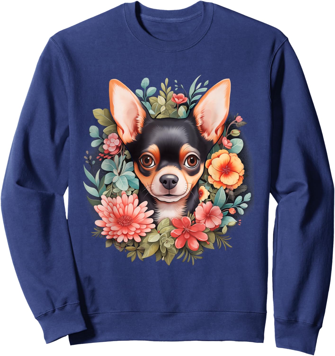 Chihuahua Mom Floral Dog Lover Vintage Flowers Cute Sweatshirt - Sweatshirt | Navy