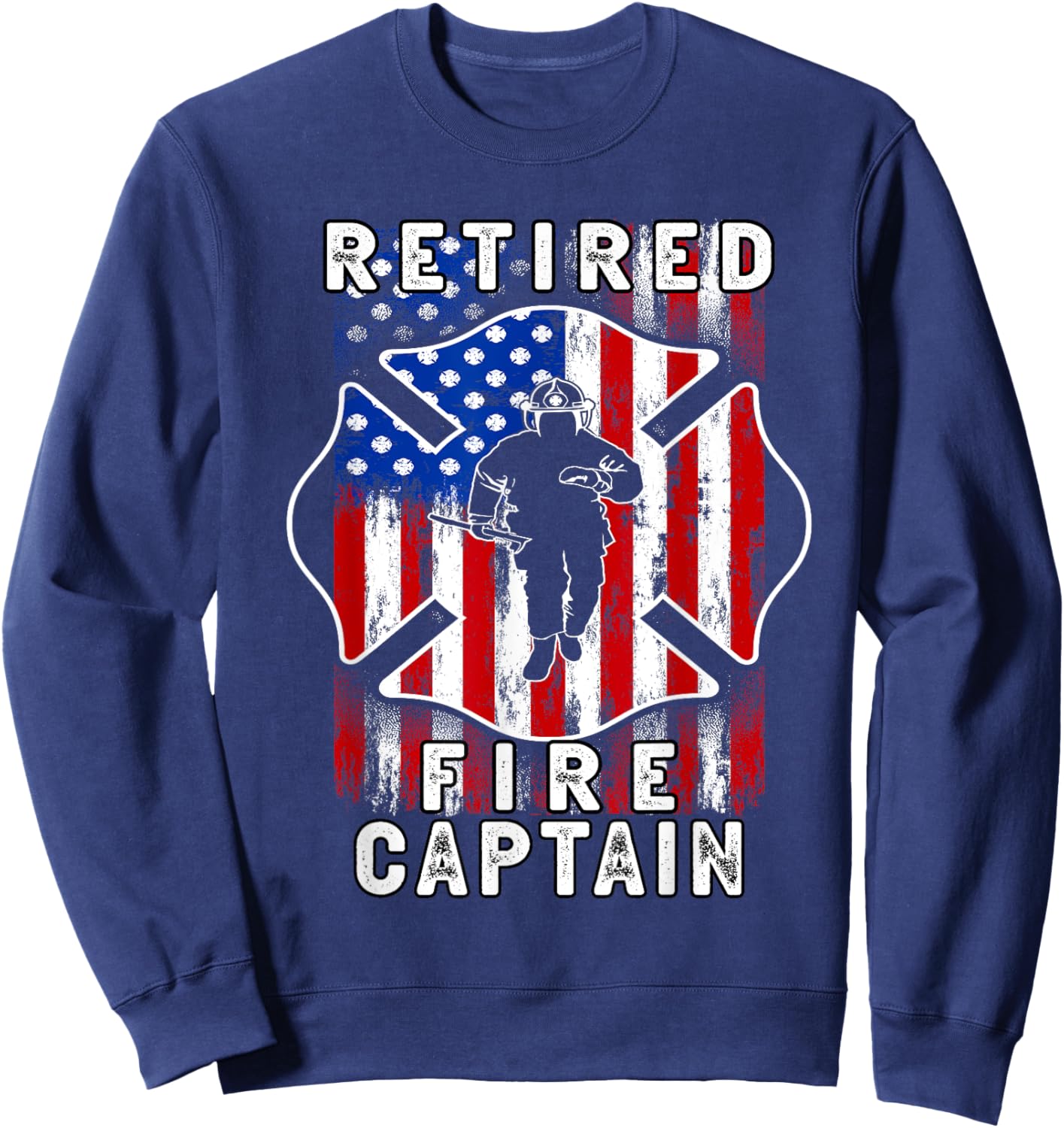 USA flag Retired Fire captain 2025 Firefighter Retirement Sweatshirt - Sweatshirt | Navy