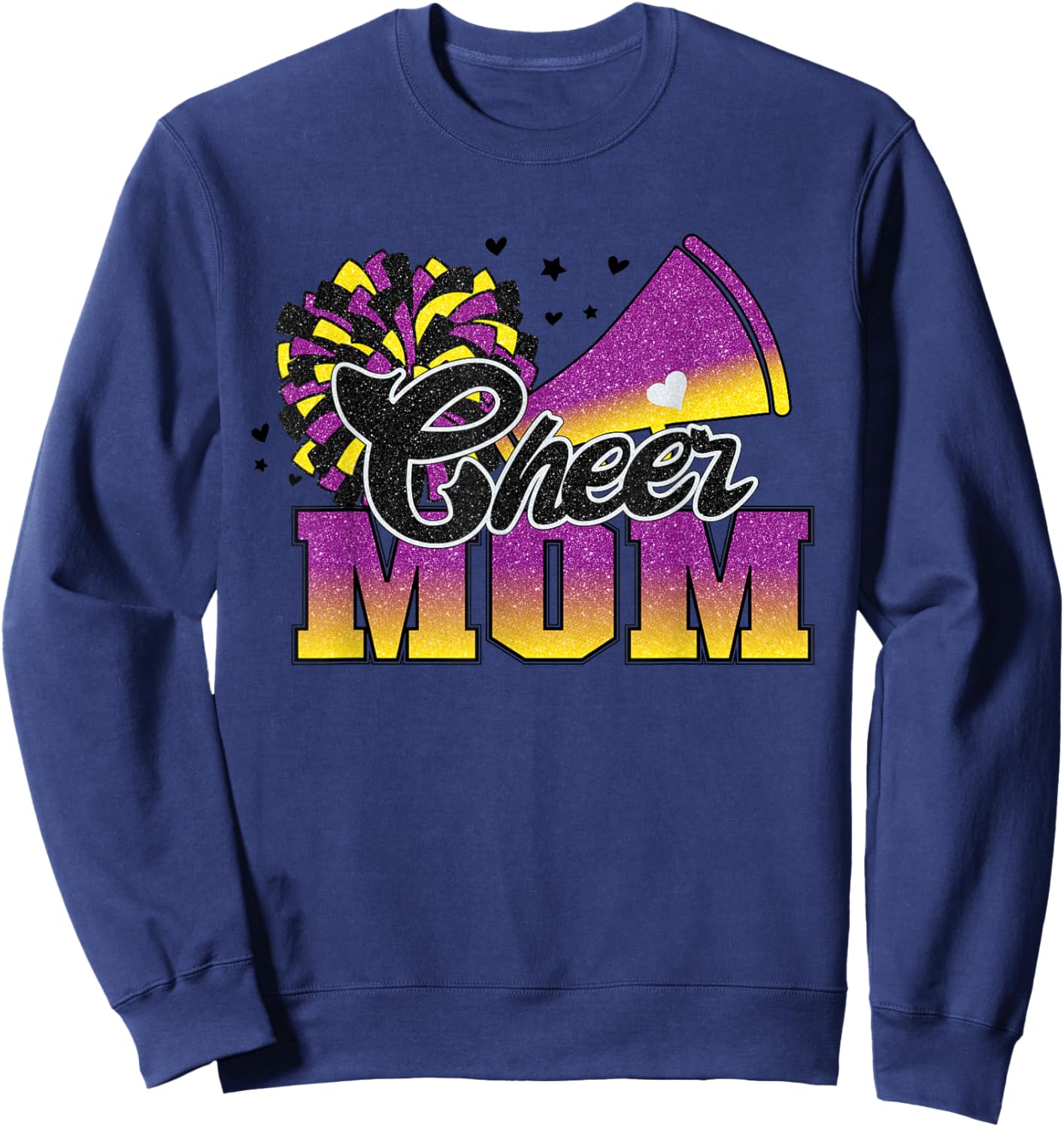 Football Cheer Mom Purple Yellow Black Pom Leopard Sweatshirt - Sweatshirt | Navy