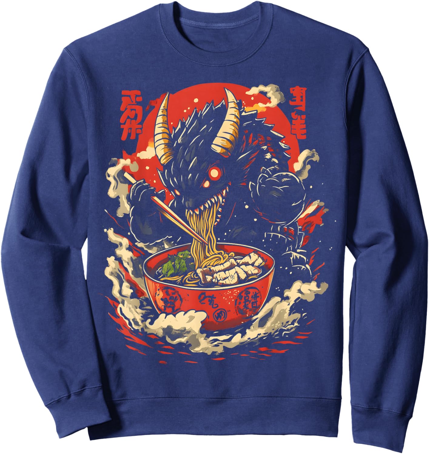 Kaiju Eating Ramen Funny Japanese Monster Lover Birthday Sweatshirt - Sweatshirt | Navy