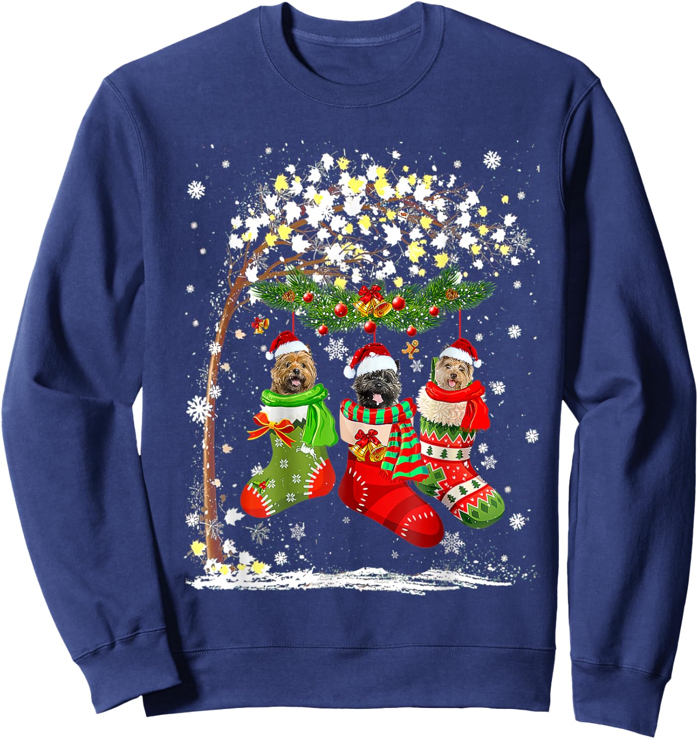 Funny Cairn Terrier Dog Tree Christmas Lights Xmas Pajama Sweatshirt - Sweatshirt | Navy