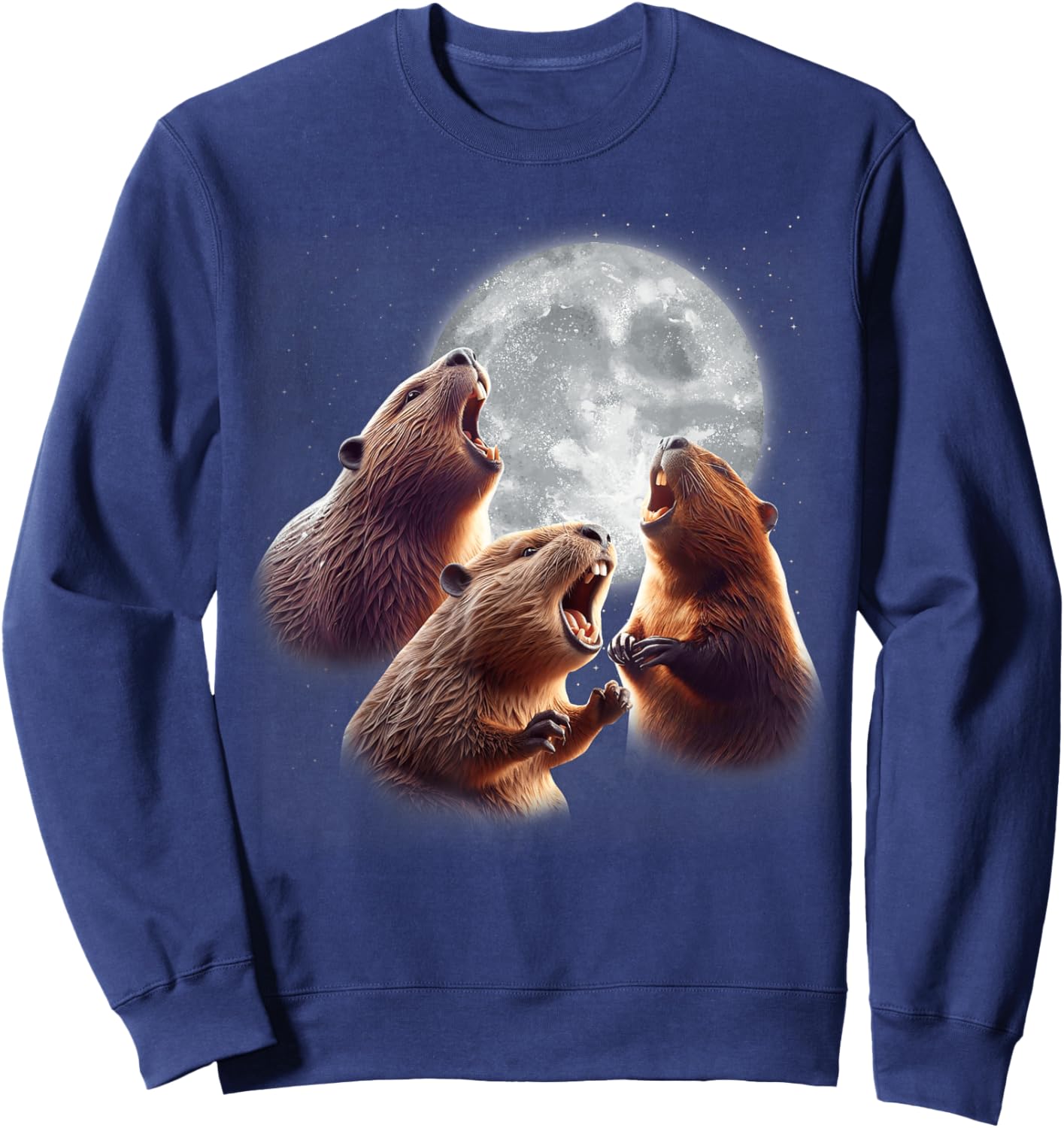 3 Beaver Howling At The Moon Funny Beaver Lover Rodent Kids Sweatshirt - Sweatshirt | Navy