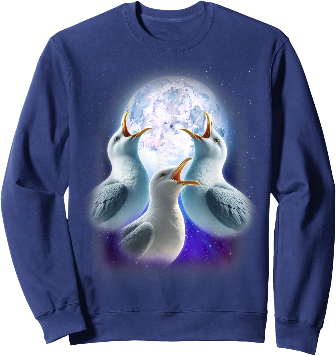 3 Seagulls Howling At The Moon Funny Seagull Lover Seabird Sweatshirt - Sweatshirt | Navy