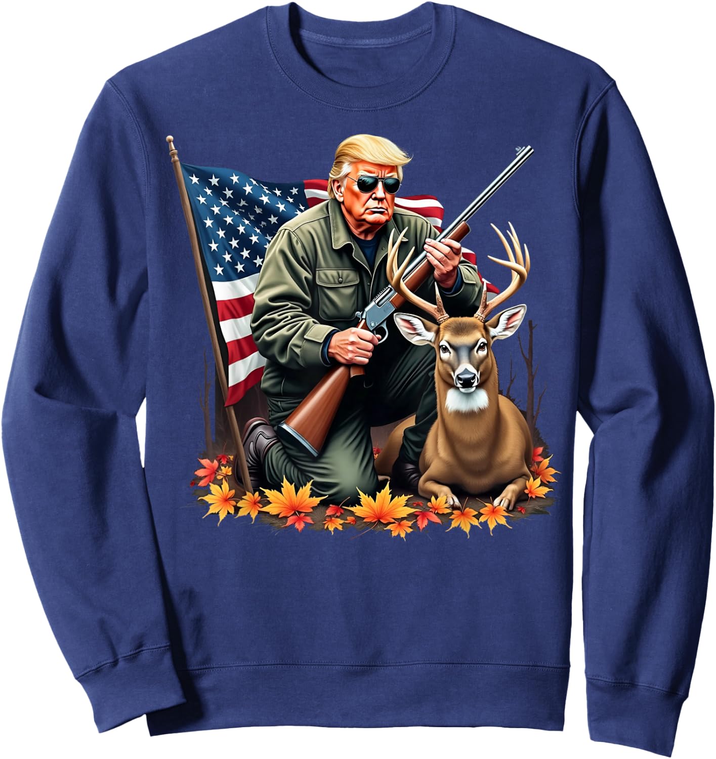 Hunting Deer Season Vintage Trump USA Flag Camouflage Sweatshirt - Sweatshirt | Navy