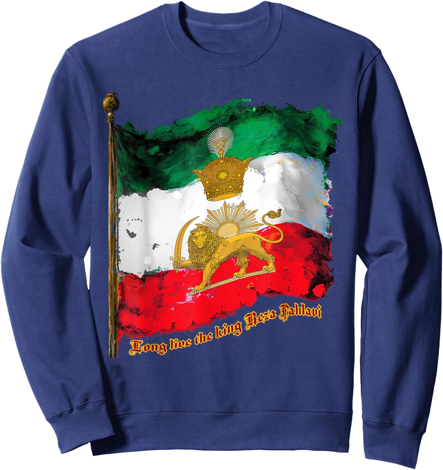 Irans Flag with Pahlavi Crown sun and lion Sweatshirt - Sweatshirt | Navy