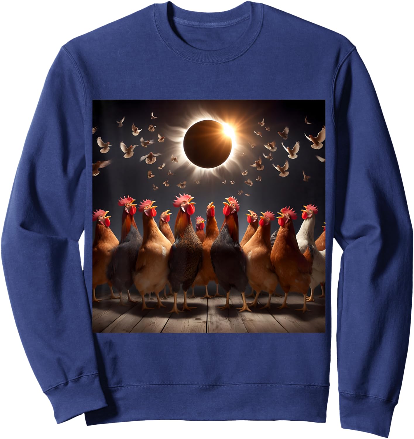 Chicken And The Total Solar Sun Eclipse 8.04.24 2024 Chicken Sweatshirt - Sweatshirt | Navy