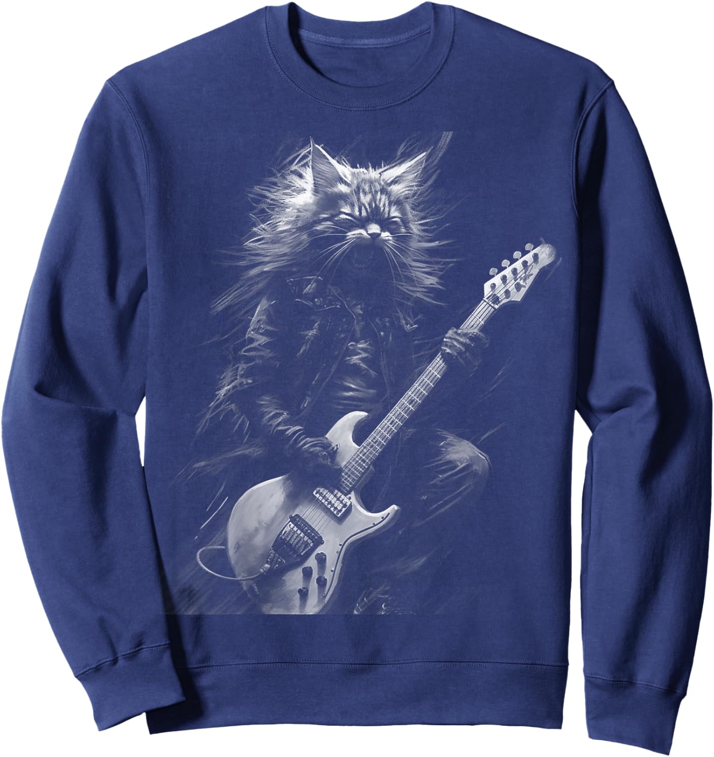 Heavy Metal Cat | Rock Star Band | Guitarist Guitar Sweatshirt - Sweatshirt | Navy