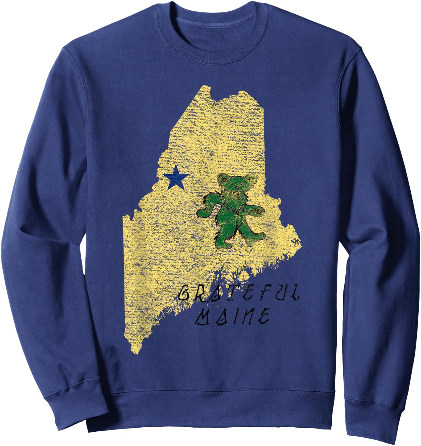 Grateful Maine Distressed Original Maine Flag Sweatshirt - Sweatshirt | Navy
