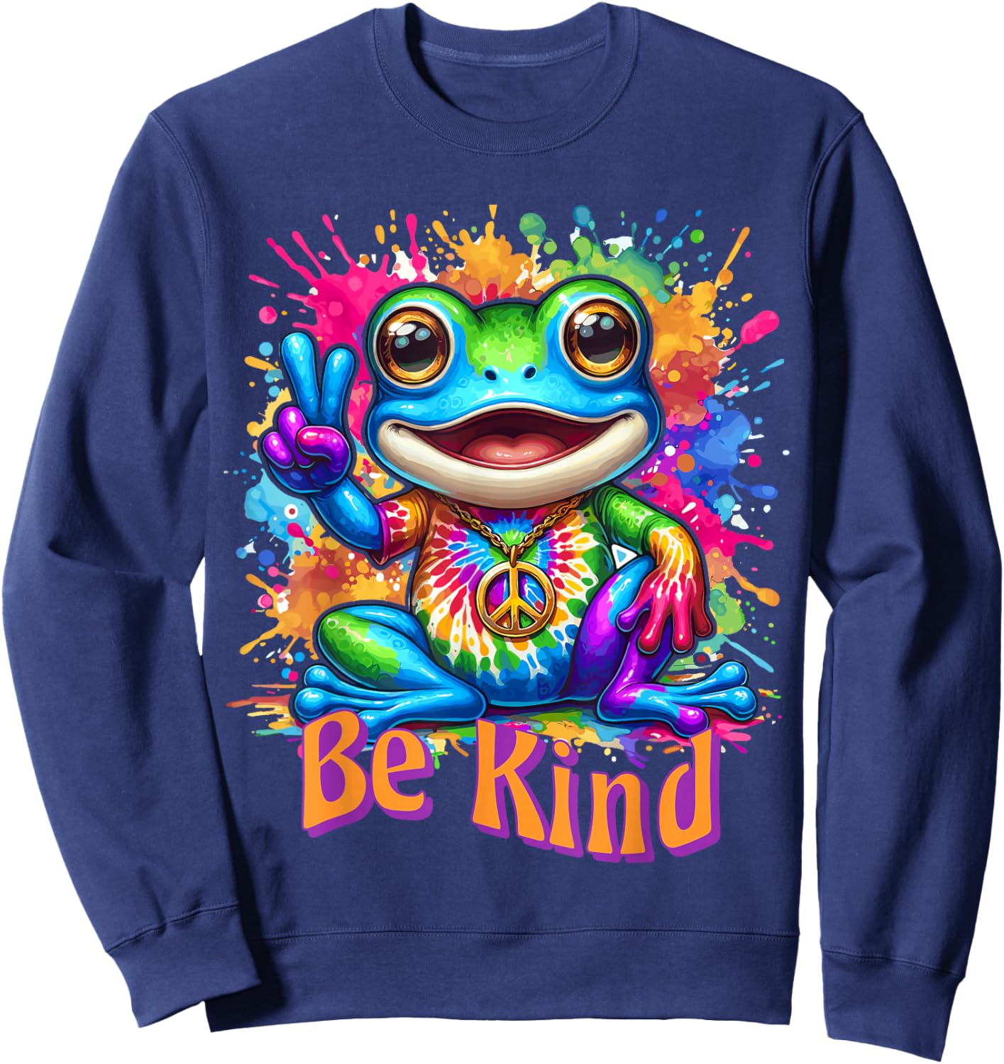 Tie-Dye Frog Peace Sign Hippie Sweatshirt - Sweatshirt | Navy