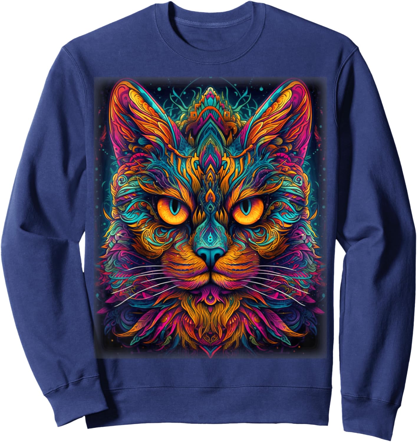 Colorful Cat | Psychedelic Art Trippy Hippie Girls Men Women Sweatshirt - Sweatshirt | Navy
