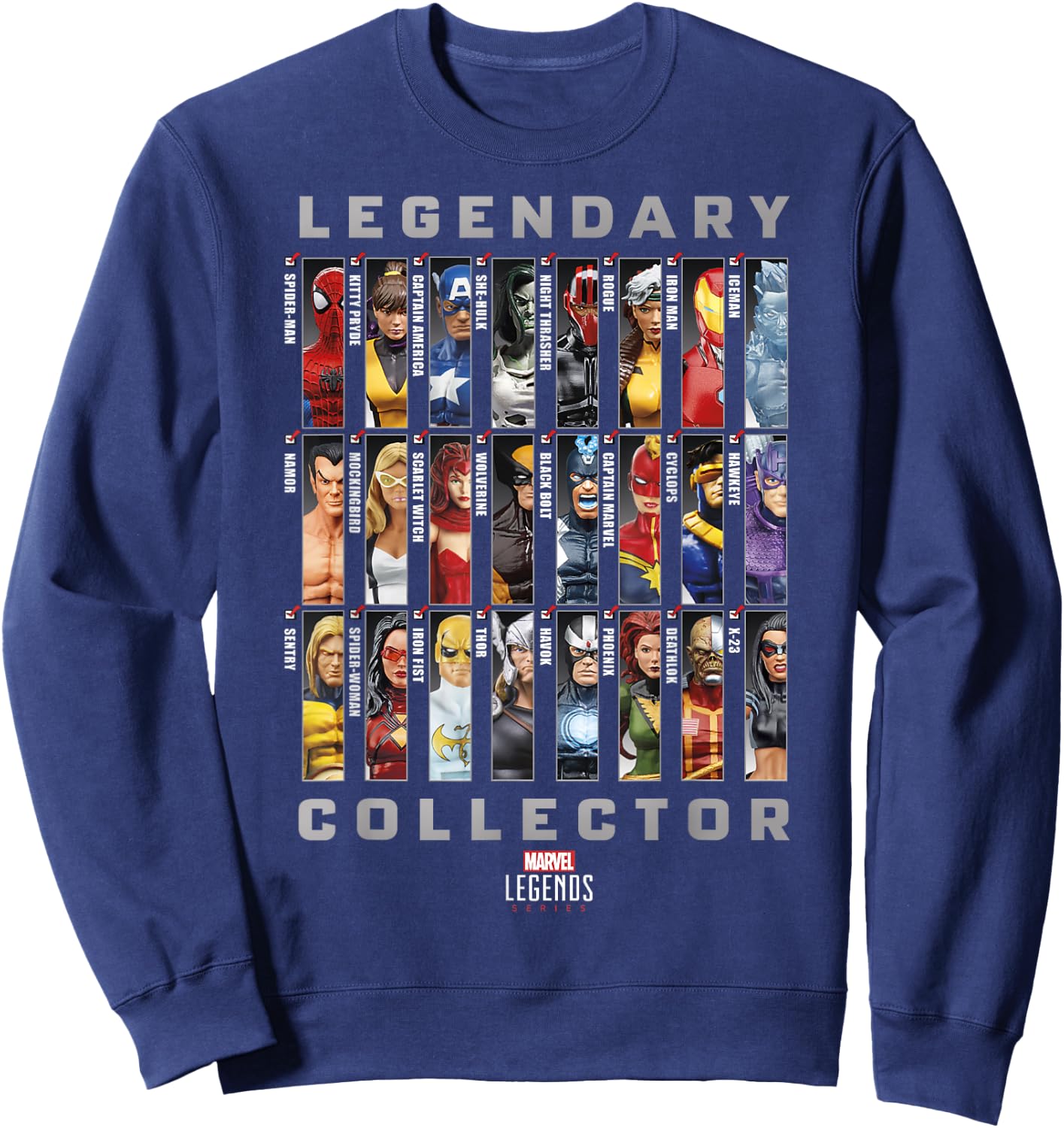 Marvel Legends Series Legendary Collector Checklist Sweatshirt - Sweatshirt | Navy