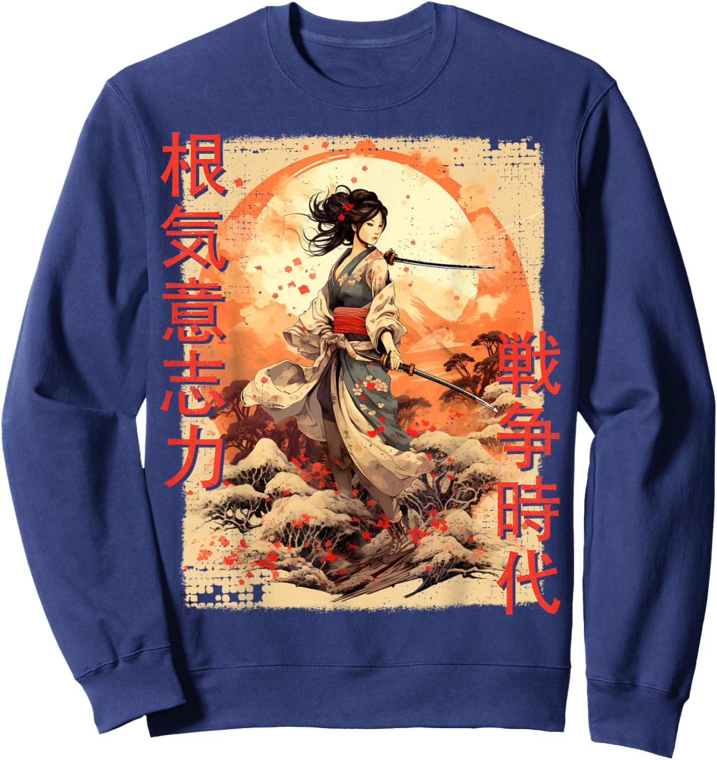 Samurai Woman Warrior Japanese Ninja Woman Kawaii Sweatshirt - Sweatshirt | Navy