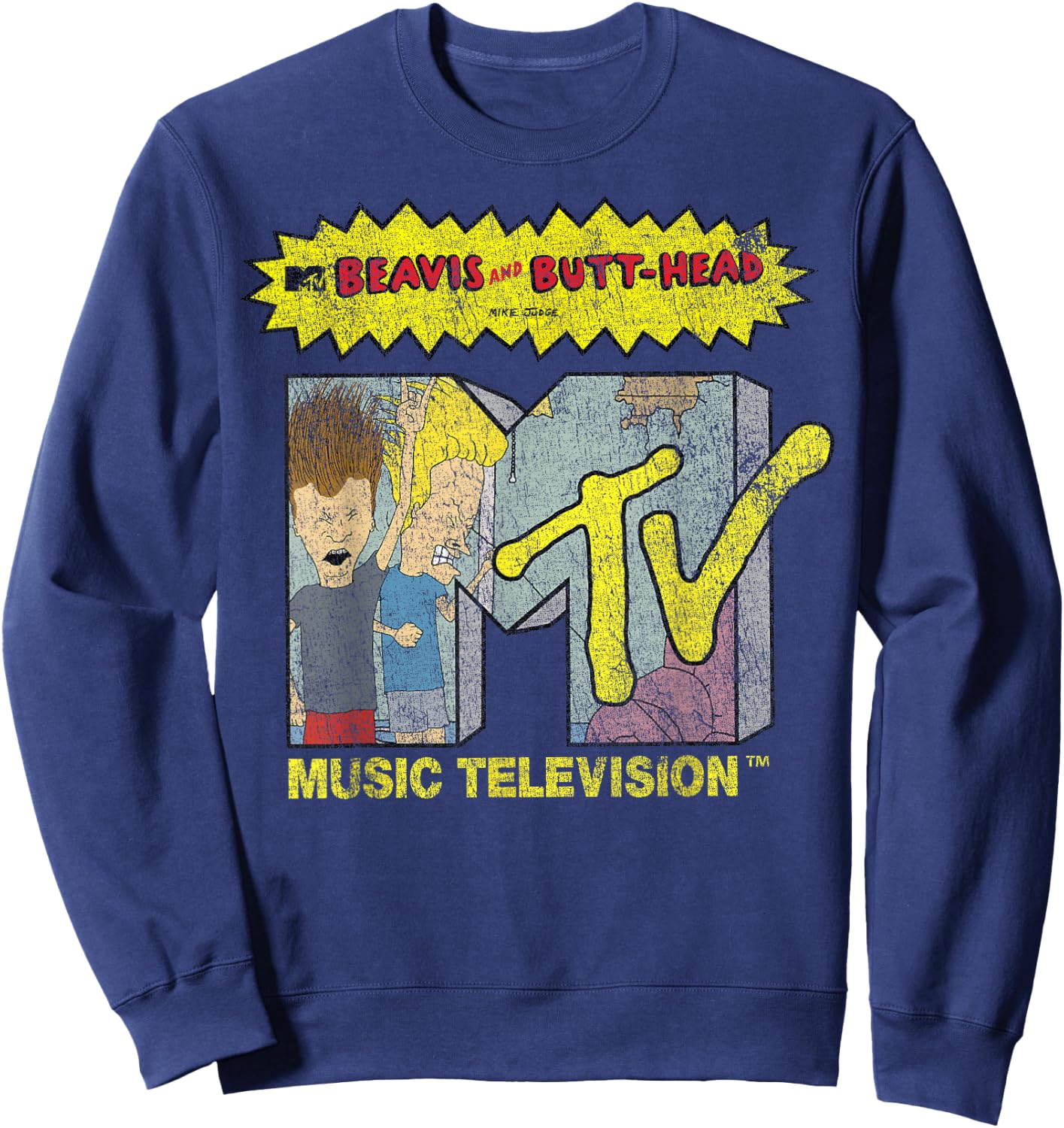 Beavis and Butt-Head Distressed MTV Logo Small Sweatshirt - Sweatshirt | Navy