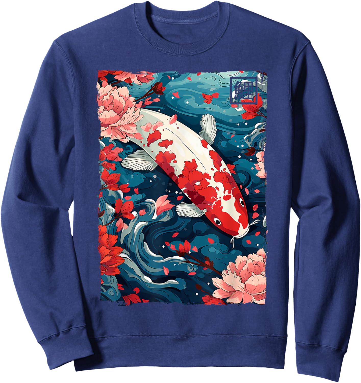 Cherry Blossom Koi Carp Fish Japanese Sakura Graphic Sweatshirt - Sweatshirt | Navy