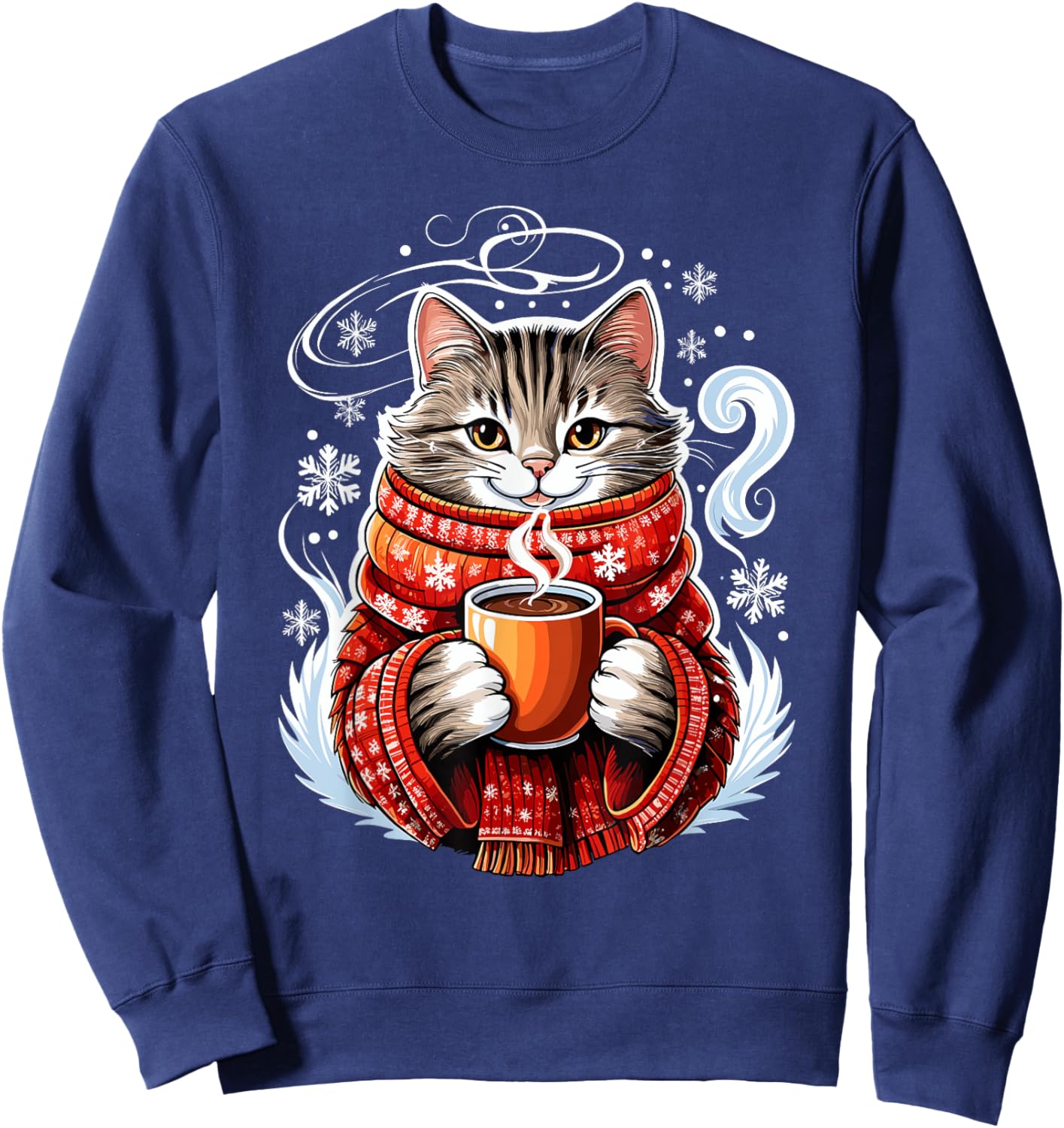 Cozy Cat Fun Winter Design Sweatshirt - Sweatshirt | Navy