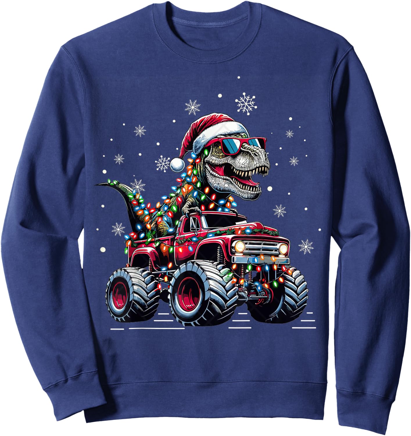 Monster Truck Dinosaur TRex Christmas Boys Kids Sweatshirt - Sweatshirt | Navy