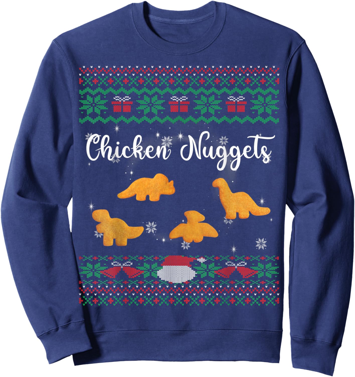 Dinos Chicken Nuggets Ugly Christmas Sweater Funny Realistic Sweatshirt - Sweatshirt | Navy
