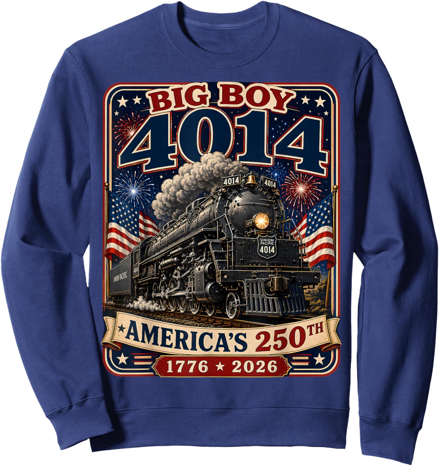 Big Boy 4014 Train 4th of July Retro US Flag Vintage Apparel Sweatshirt - Sweatshirt | Navy