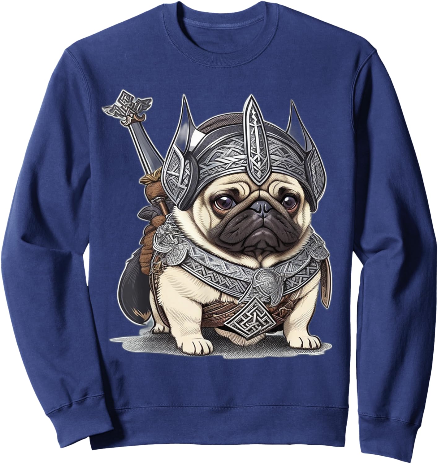 Pug Viking Warrior Norse Viking Pug With Sword Armor Helmet Sweatshirt - Sweatshirt | Navy