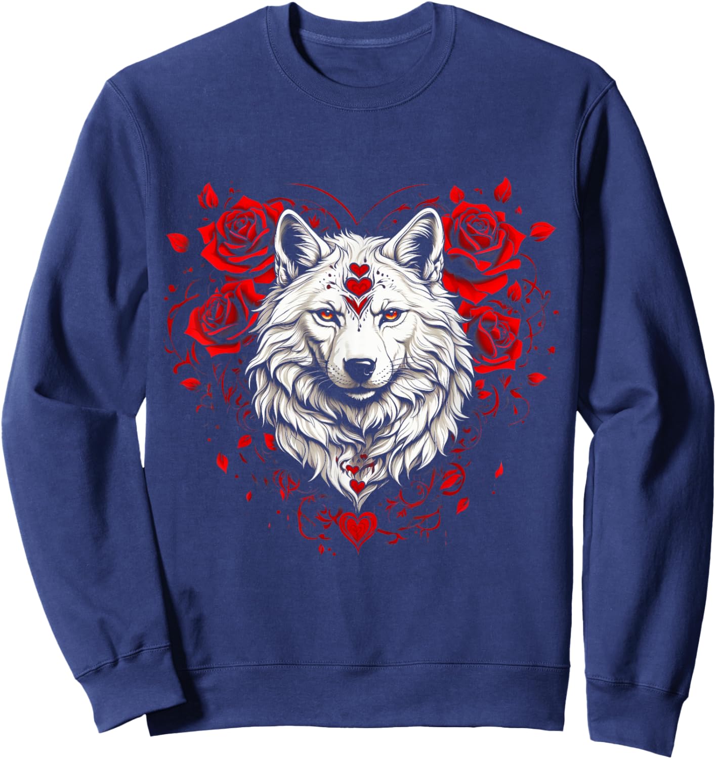 Floral Wolf Valentines Day Flowers Rose Vintage Loves Wolves Sweatshirt - Sweatshirt | Navy