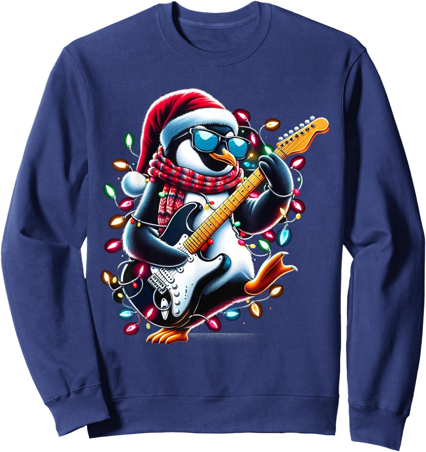 Penguin Playing Guitar Toddler Penguin Christmas Light Xmas Sweatshirt - Sweatshirt | Navy