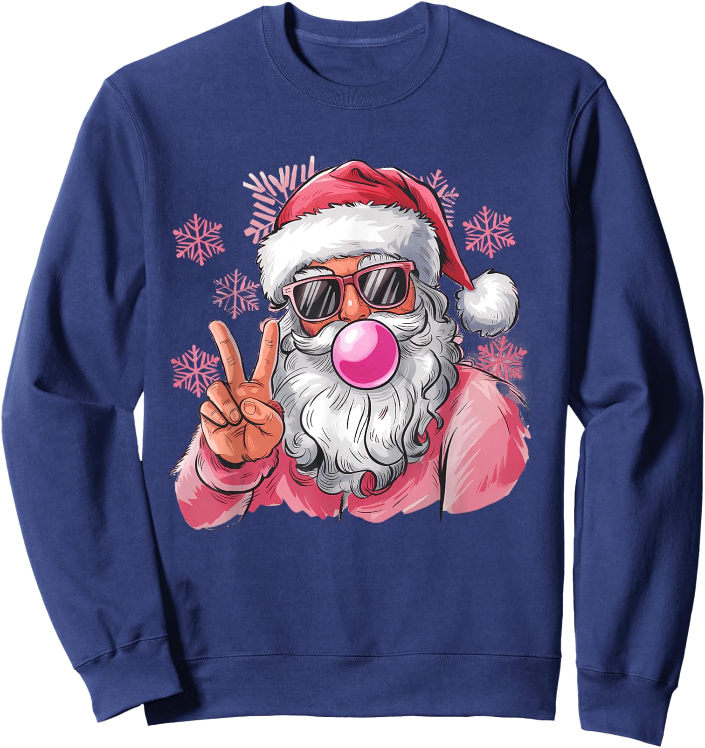 Retro Santa Christmas Blowing Bubble Pink Santa Xmas Funny Sweatshirt - Sweatshirt | Navy