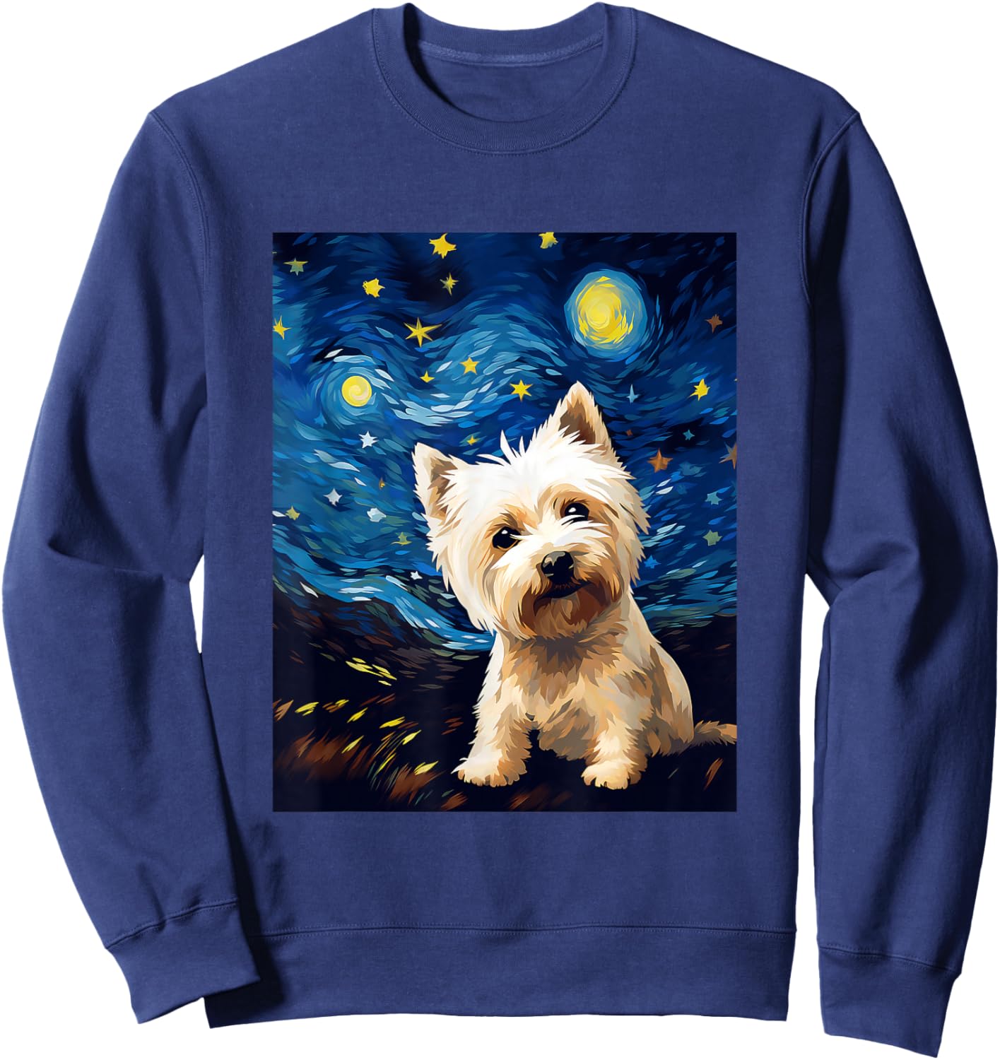 West Highland White Terrier Starry Night Van Gogh Sweatshirt - Sweatshirt | Navy