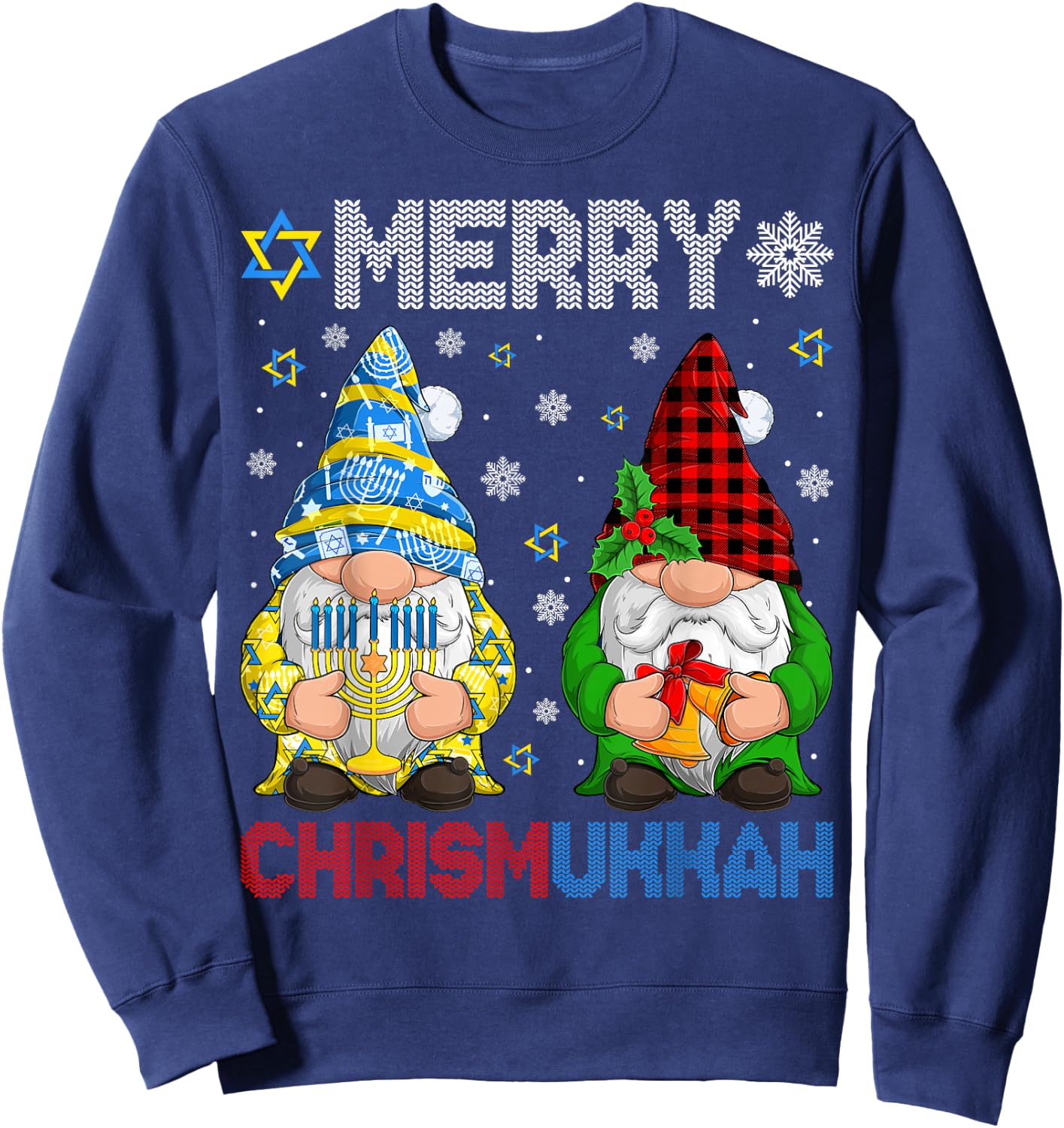Merry Chrismukkah Jewish Gnome Christmas Chanukah Pajamas Sweatshirt - Sweatshirt | Navy