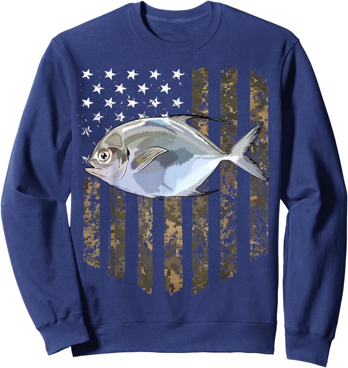 Camo American Flag Pompano Fishing 4th Of July Women Men Sweatshirt - Sweatshirt | Navy