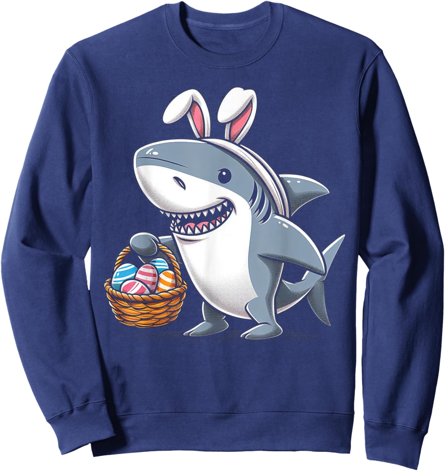 Shark Bunny Easter Egg Easter Day Shark Lover Sweatshirt - Sweatshirt | Navy