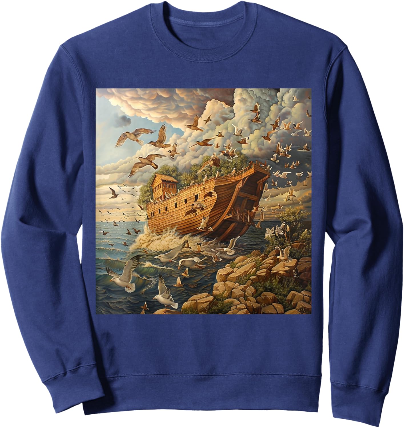 3. Art, Noah's Ark, Animals History Bible, Noah's Ship Sweatshirt - Sweatshirt | Navy
