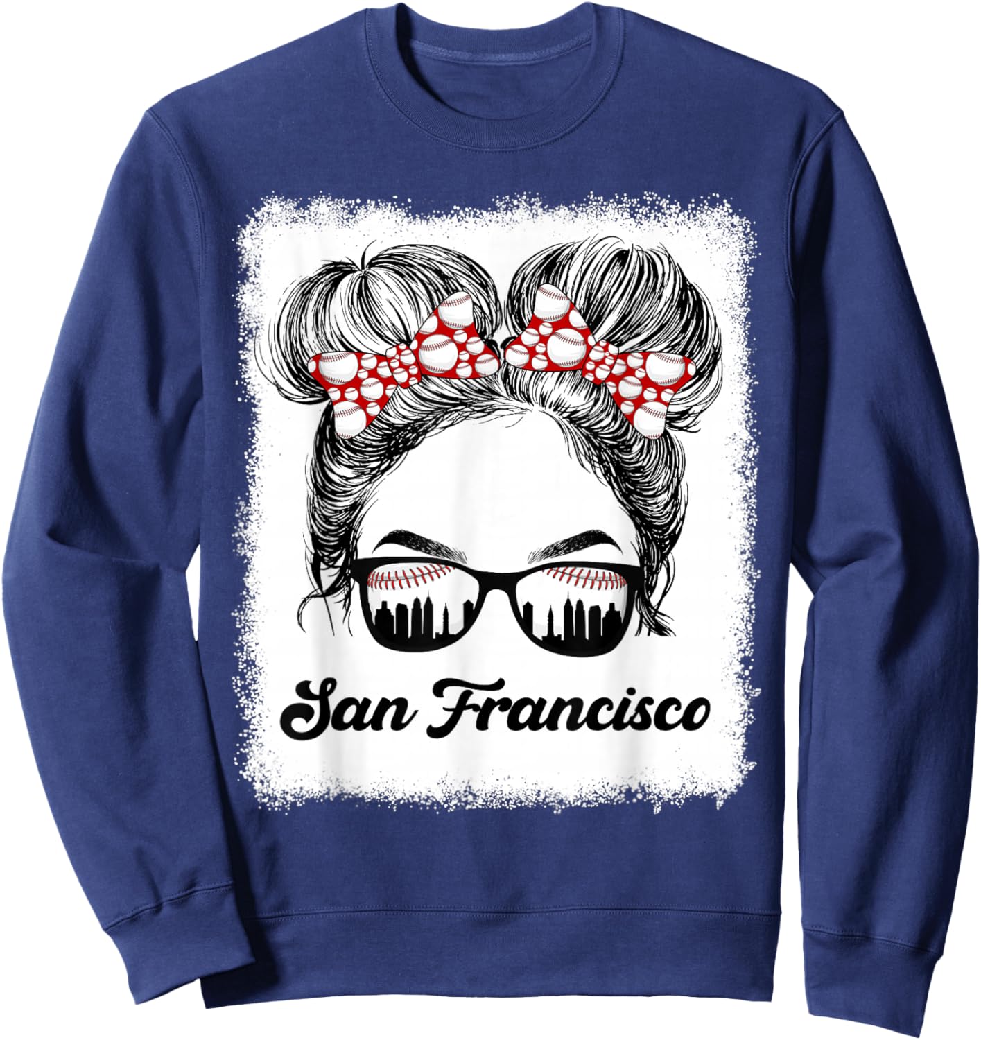 San Francisco Retro Baseball Messy Bun Girl Met At Game Day Sweatshirt - Sweatshirt | Navy