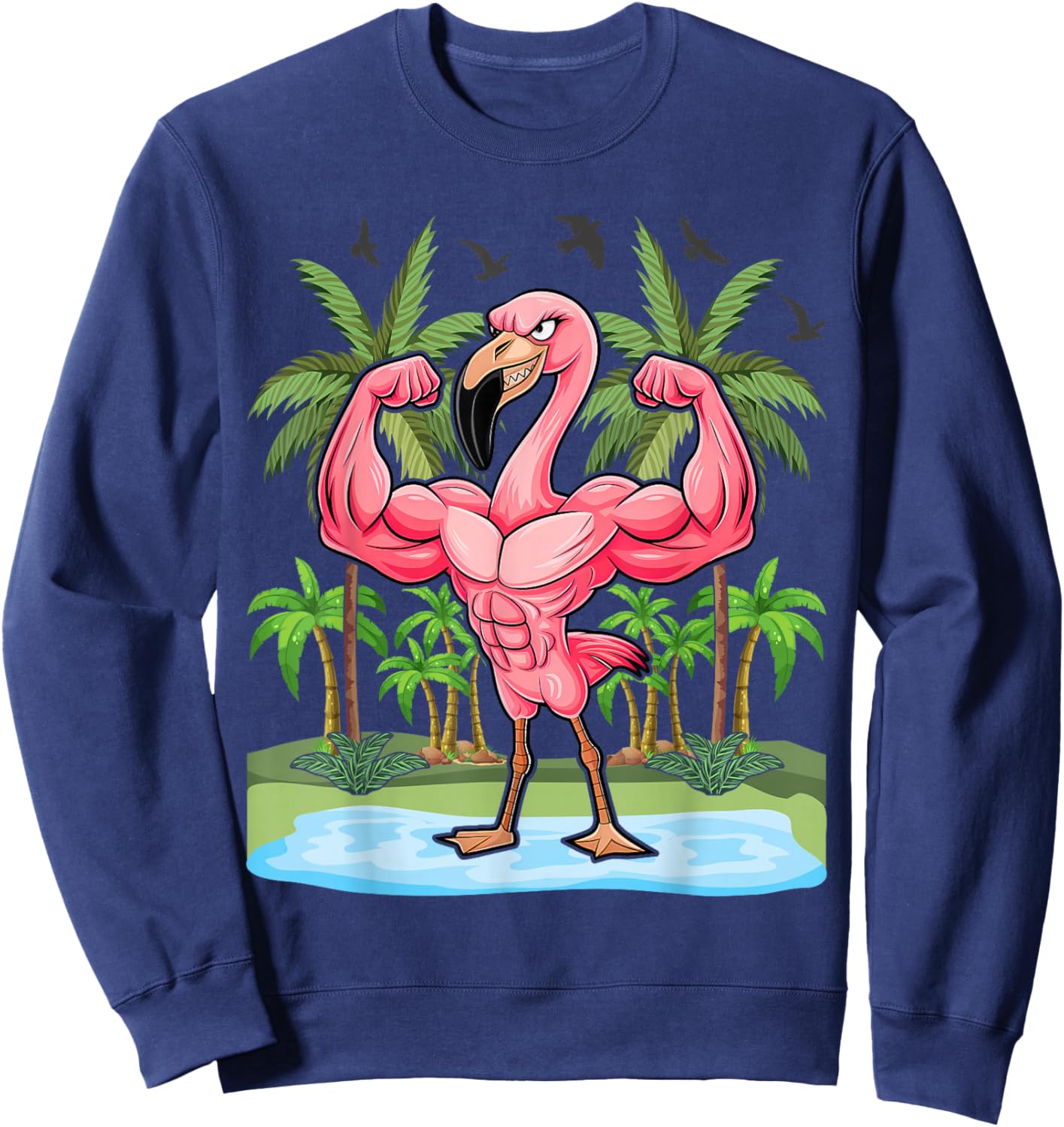 Funny Flamingo Weightlifting Bodybuilder Muscle Fitness Sweatshirt - Sweatshirt | Navy