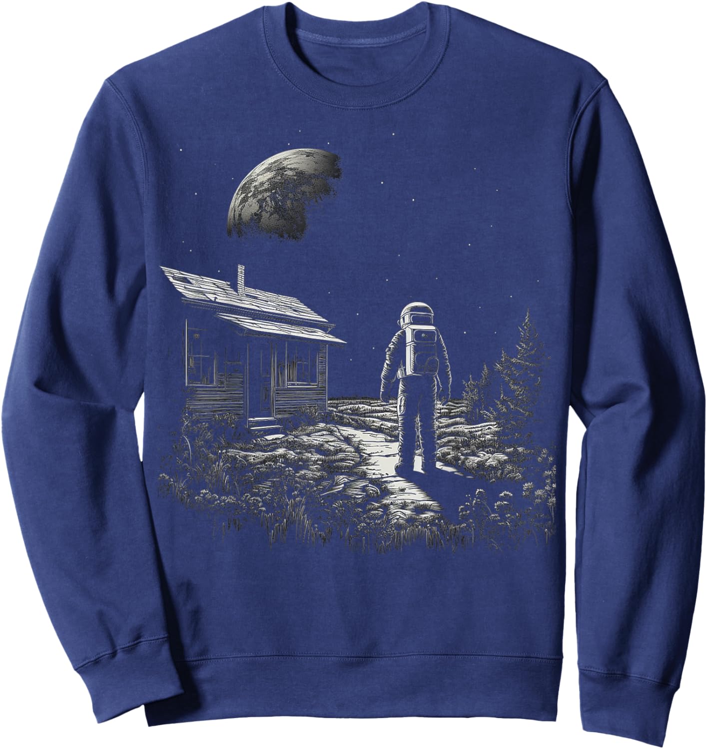 Astronaut Moon Nature Artwork Graphic Astronaut Sweatshirt - Sweatshirt | Navy